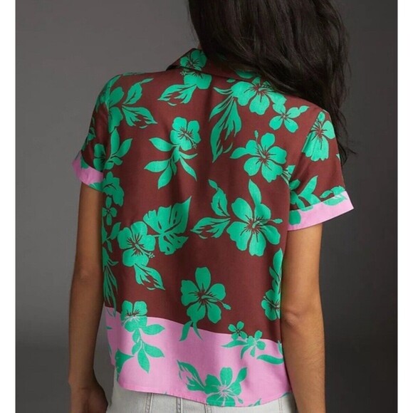 Anthropologie Green and Pink Floral Button Down Shirt NWOT - Picture 3 of 10